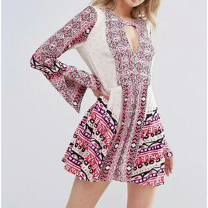 Free People Pink and White Patterned Mini Dress